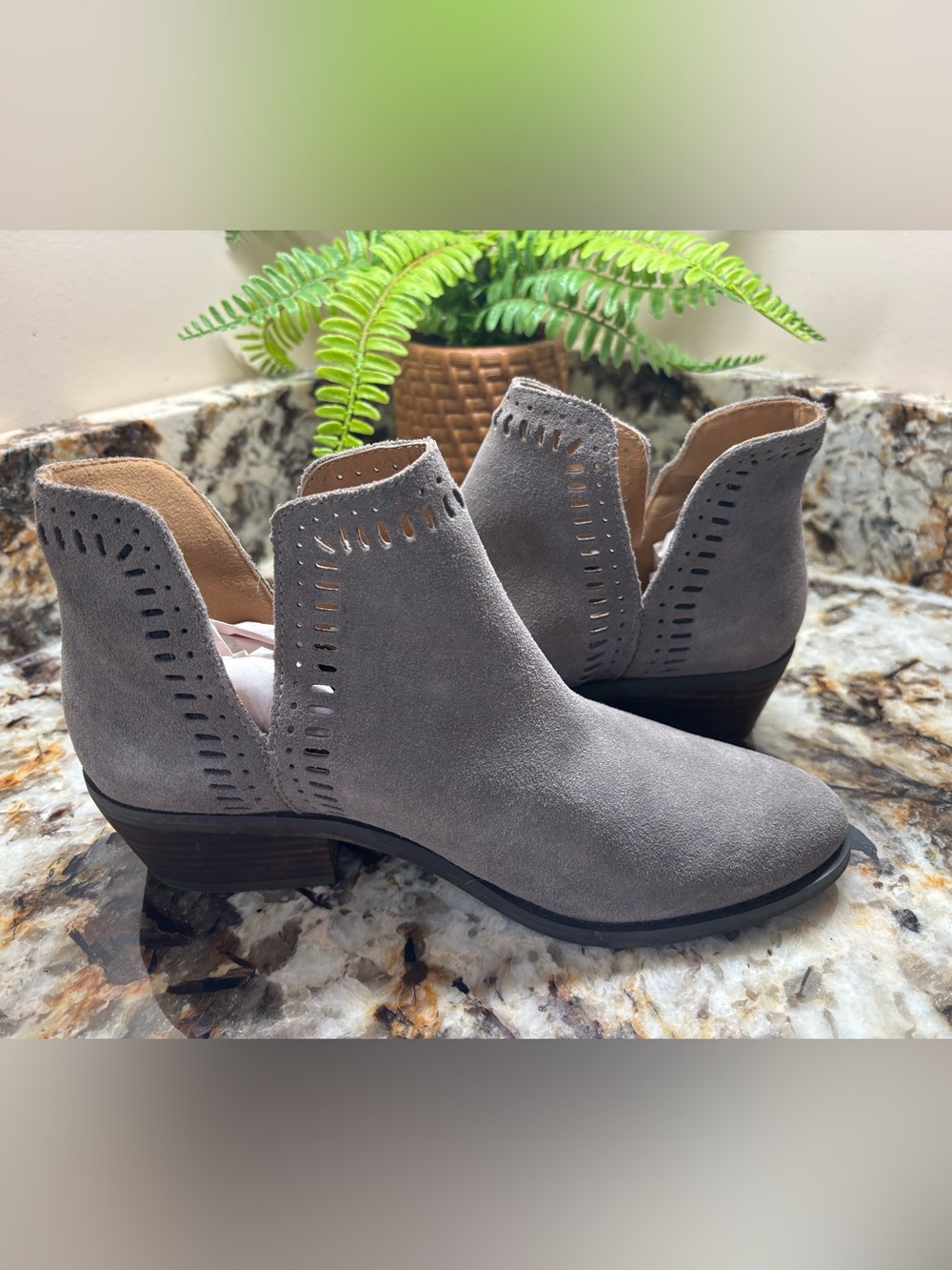 Lucky Brand Grey Suede Cutout Ankle Booties